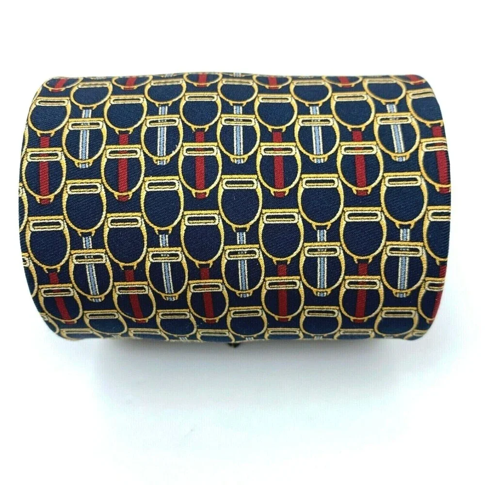 BROOKS BASICS Pure Silk Tie Horse Snaffle Bridle Part Equestrian Navy Necktie